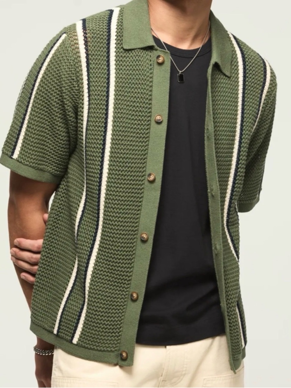 NEW Lucky Brand Men's Knitted Casual Collar Short Sleeve Button Down Tops xL